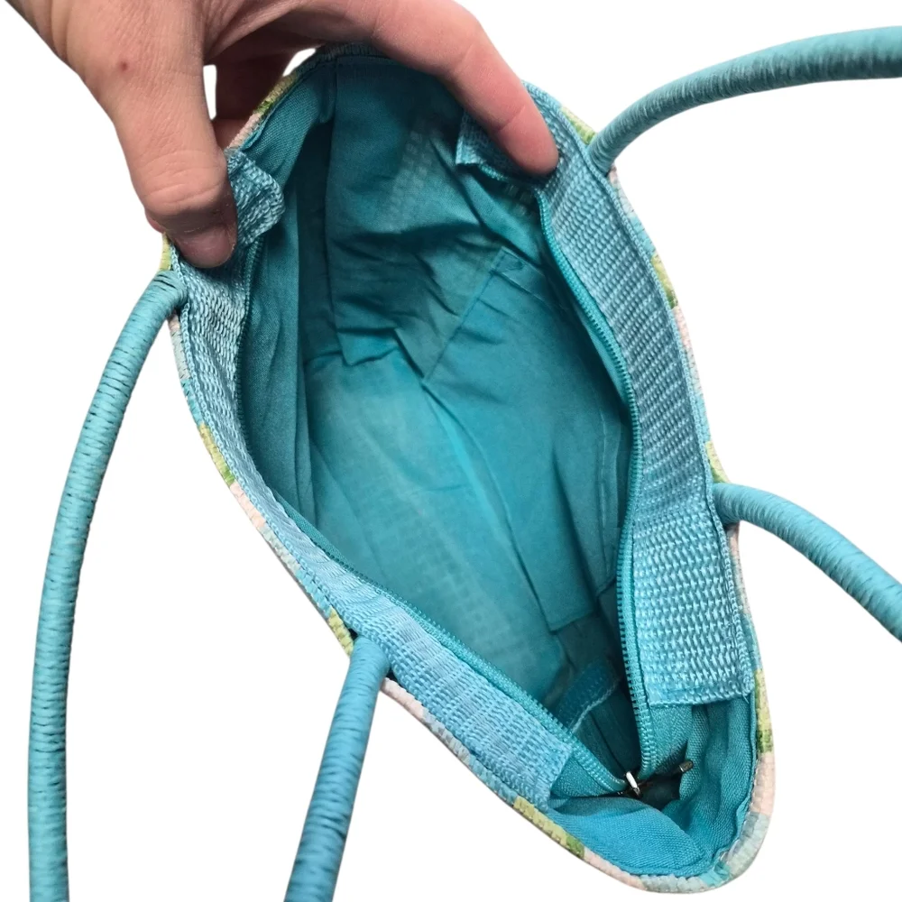 Striped Mini Tote Bag – Blue, Green, and White